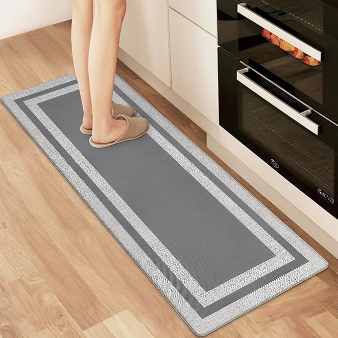 Anti Fatigue Rugs Non Skid Waterproof Floor Mat Cushioned Grey and Gray Farmhouse Comfort Standing Kitchen Mats for Floor, House, Sink, Office 17.3"x47.2"