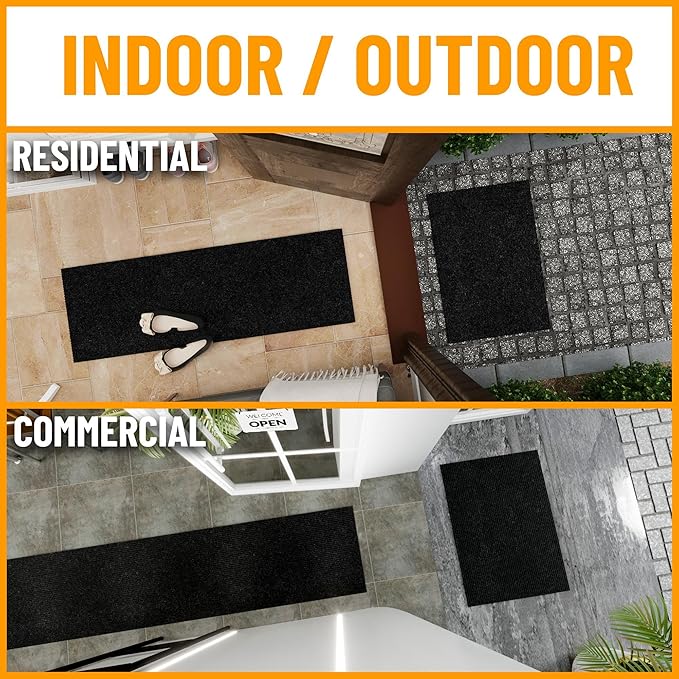 Ottomanson 2'7" x 9'10" Hallway Runner with Scraper Pile - Extra Durable Non-Slip Rug Mat for Indoor & Outdoor Use - Ideal for Kitchen, Entryway & Garage - High-Traffic Carpet, Black