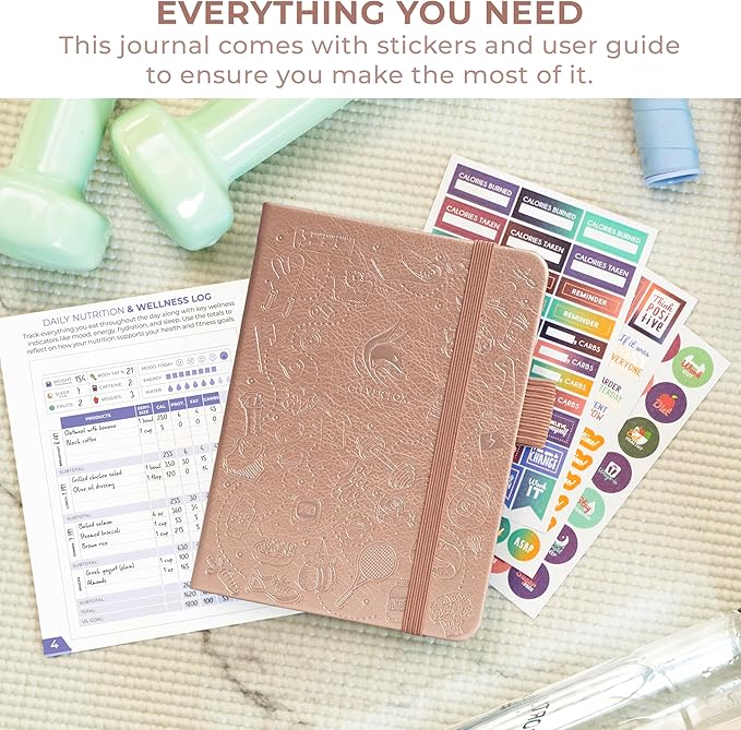 Clever Fox Fitness & Food Journal Pocket – Nutrition & Workout Planner for Women & Men – Diet & Gym Exercise Log Book with Calendars, Diet & Training Trackers – Lasts 3 Months, 4.3x5.5” (Rose Gold)