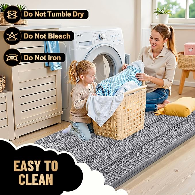 OLANLY Thick Bathroom Rugs 36x24, Extra Soft Absorbent Chenille Striped Bath Rugs, Rubber Backing, Machine Wash Dry, Bath Mats for Bathroom Floor, Tub and Shower, Home Decor Accessories, Grey