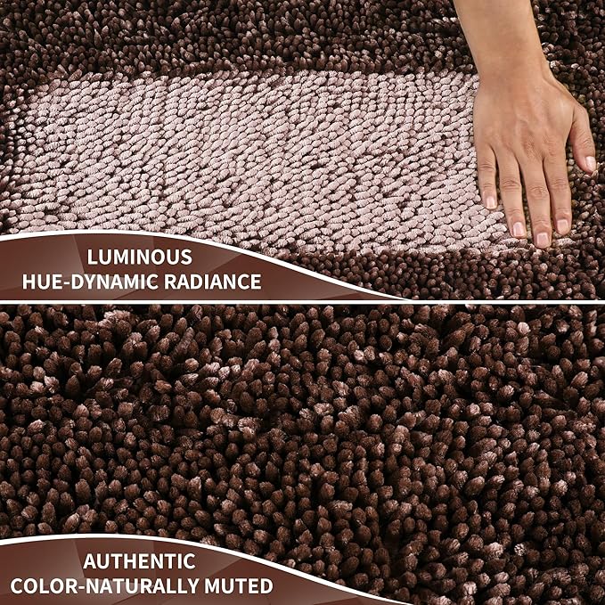 Yimobra Bathroom Rug Set 2 Piece, Luxury Shaggy Bath Mat Set with Non Slip Backing, Ultra Soft & Absorbent Mats for Bathroom Floor, Machine Washable, 31.5"x20"+24"x17", Brown