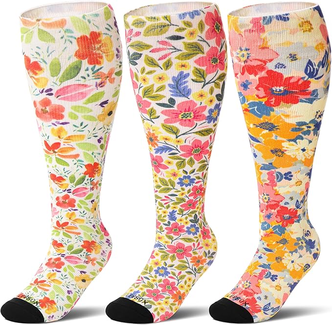 LEVSOX Plus Size Compression Socks for Women Men Wide Calf Extra Large 15-20 mmHg Knee High Sock for Nurses Pregnant Travel