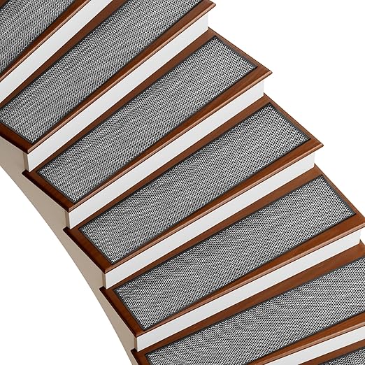 Deerly Linen Stair Treads Non Slip 4pcs Absorbent Stair Runner for Wooden Step Peel and Stick Stairs Carpet Treads Indoor Staircase Covers Mat with Self-Adhesive Backing for Pet Kid 8"X30" Black White
