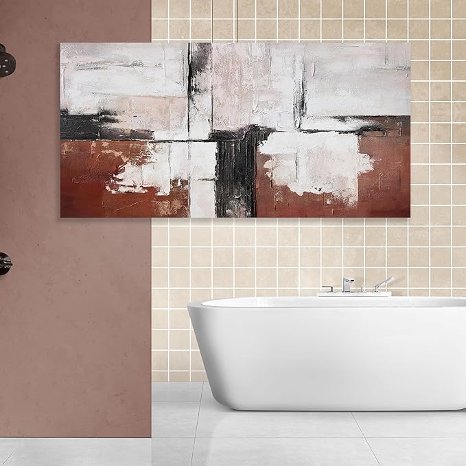 Glvzygy Abstract Wall Art Brick Red and Black and White Abstract Canvas Wall Decor Artwork Painting Modern Wall Art With Frame for Living Room Bedroom Office Home Wall Decor 29"x58"