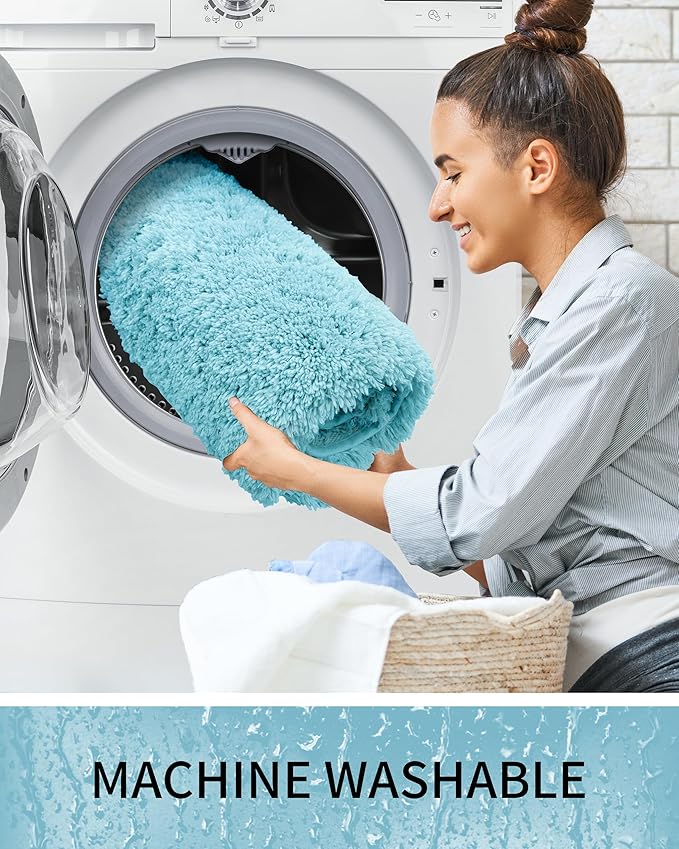 Bathroom Rugs 48x24, Ultra Thick Shaggy Soft Microfiber Absorbent Bath Rug, High Density Foam Latex Non Slip Backing, Machine Washable Bath Mats for Bathroom Floor & Sink, Teal