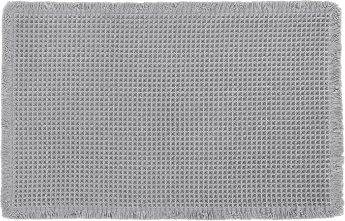 Hiasan Waffle Bath Mat, Super Absorbent Non Slip Bathroom Boho Rug with Tassels, Machine Washable Bath Mats for Bathroom, Ultra Soft Rubber Backed Rug, Grey, 20 x 32 Inches