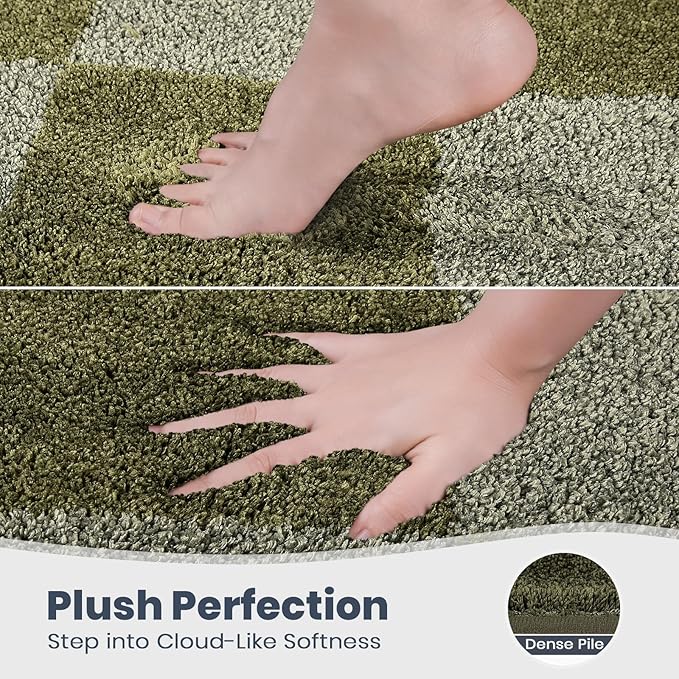 PURRUGS Bathroom Rug Non-Slip Machine Washable 30" x 46", Super Absorbent and Quick-Dry Bath Mat, Extra Soft and Plush Bath Rug for Shower, Bathtub and Sink, Sage Green & Olive Green