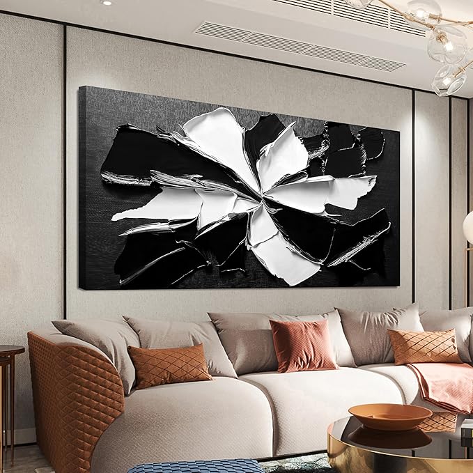 Abstract Wall Art Decor Modern Large Wall Art Pictures for Living Room Abstract Canvas Art Wall Decor Oversized Black and White Wall Art Prints Flowers Artwork for Walls Office Home Decorations 39" X 78"