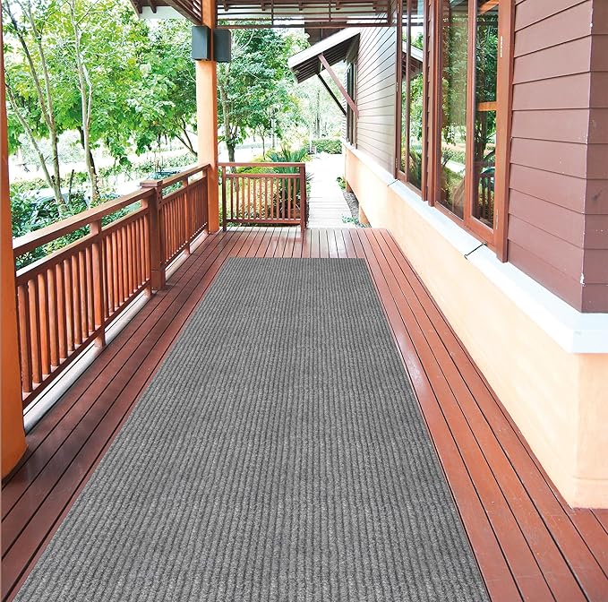 Ottomanson 2'7" x 32' Hallway Runner with Scraper Pile - Extra Durable Non-Slip Rug Mat for Indoor & Outdoor Use - Ideal for Kitchen, Entryway & Garage - High-Traffic Carpet, Gray