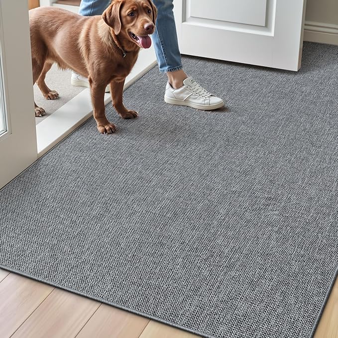 LUMI Ultra Thin Door Mat for Entryway,32"x48" Low Profile Non Slip Rubber Backing Indoor Doormat, Easy Clean Welcome Entrance Mat for Inside House, Patio,Dark Grey