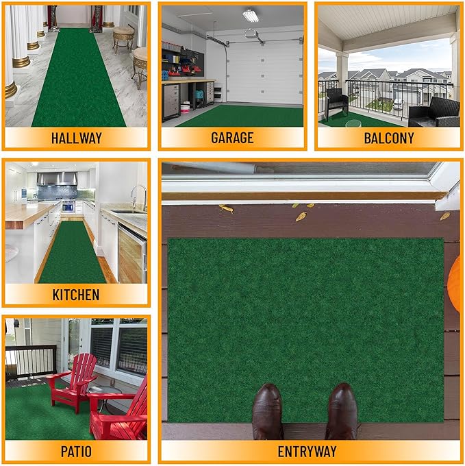 Ottomanson 2' x 54' Hallway Runner with Scraper Pile Extra Durable Non-Slip Rug Mat for Indoor & Outdoor Use - Ideal for Kitchen, Entryway, Patio & Garage - High-Traffic Carpet, Green