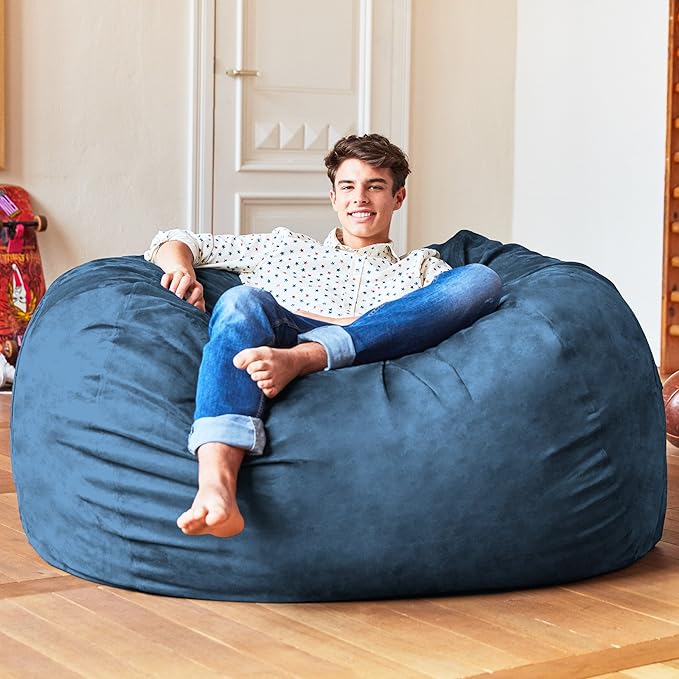 Lumaland Luxurious 5ft Large Bean Bag Chair with Microsuede Cover - Ultra Soft, Foam Filling, Washable Bean Bag Sofa for Kids, Teenagers, Adults - Sack Chair for Dorm, Family Room - Navy Blue