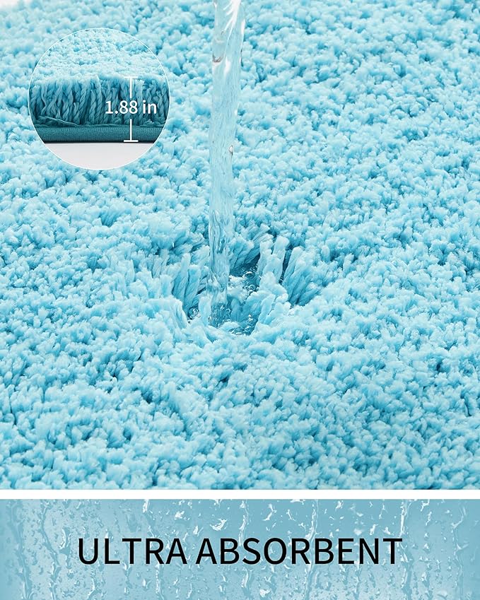 Bathroom Rugs 59x24, Ultra Thick Shaggy Soft Microfiber Absorbent Bath Rug, High Density Foam Latex Non Slip Backing, Machine Washable Bath Mats for Bathroom Floor & Sink, Teal
