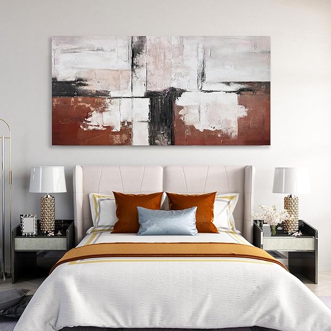 Glvzygy Abstract Wall Art Brick Red and Black and White Abstract Canvas Wall Decor Artwork Painting Modern Wall Art With Frame for Living Room Bedroom Office Home Wall Decor 29"x58"