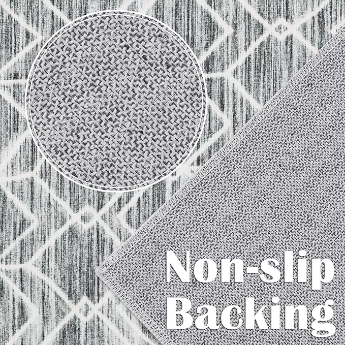 jinchan Moroccan 6x9 Area Rugs for Living Room - Machine Washable Modern Geometric Stain Resistant Ultra-Thin Low-Pile Large Rug Non-Slip Carpet for Bedroom Kitchen Dining Room (6x9ft, Grey)