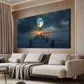 Canvas Wall Art Decor Modern Wall Art Pictures for Living Room Landscape Coastal Wall Art Artwork for Walls Natural Blue Wall Decor Art Prints Star Moon Art Work for Home Office Wall Decor 20" x 40"