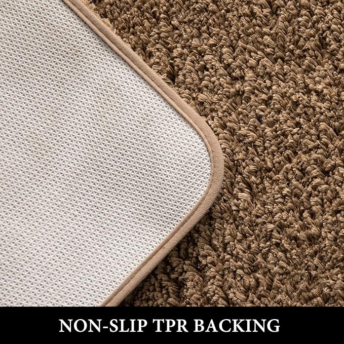 MIULEE Extra Thick Non Slip Bathroom Rug Shaggy Soft Bath Mat Plush Microfiber Absorbent Water for Shower Tub Machine Washable (Light Brown, 24x44 Inches)