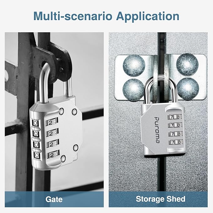 Puroma 2 Pack Combination Lock for Locker 4 Digit Outdoor Waterproof Padlock for School, Gym, Sports, Fence, Toolbox, Gate, Case, Outdoor, Hasp Storage, Cabinets (Silver)
