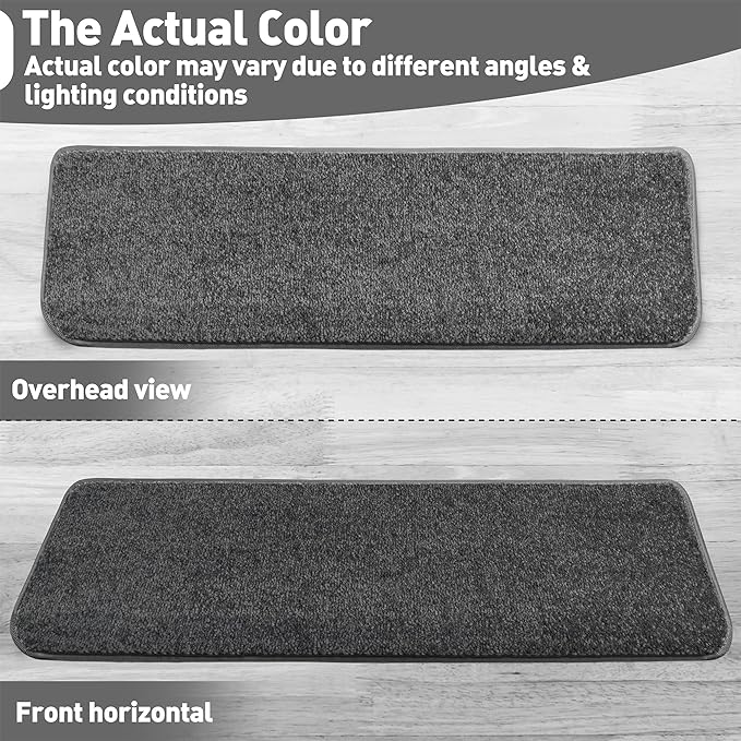 PURE ERA Bullnose Carpet Stair Treads Set Tape Free Non-Slip Indoor Stair Protectors Pet Friendly Rugs Covers Soft Skid Resistant Washable Reusable 9.5" x 30"(7 Pieces,Dark Gray)