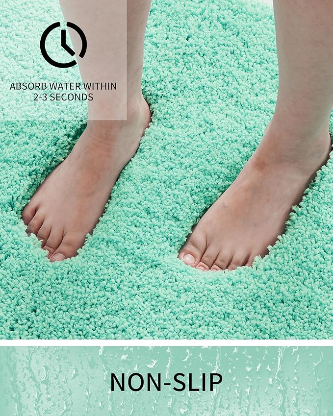 Bathroom Rugs 36x24, Ultra Thick Shaggy Soft Microfiber Absorbent Bath Rug, High Density Foam Latex Non Slip Backing, Machine Washable Bath Mats for Bathroom Floor & Sink, Spa Blue