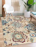 Beeiva Floral 5x7 Living Room Rugs, Non Slip Vintage Washable Beige Rug for Living Room, Paisley Bedroom Carpet with Rubber Backing Ultra Thin Carpet for Dining Room Office