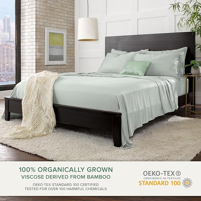 Pure Bamboo California King Sheets, Genuine 100% Organic Viscose Derived from Bamboo Bed Sheet Set, Soft & Cooling, Double Stitching, 2 Year Quality Promise (California King, Sea Glass)