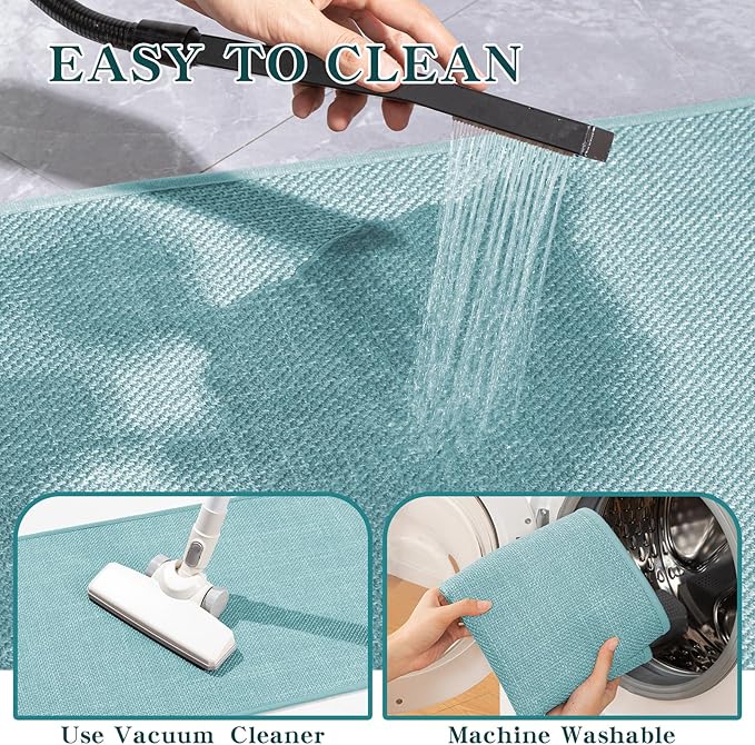chakme Bathroom Rugs Mat 59x17, Ultra Thin Non Slip Bath Mat Runner Quick Dry Absorbent Bath Mat for Bathroom Floor, (Light Blue, 59"x17")