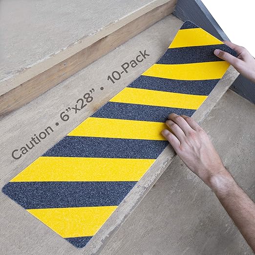 LifeGrip Anti Slip Traction Treads (10-Pack), 6" X 28", Yellow and Black, Best Grip Tape Grit Non Slip, Outdoor Non Skid Tape, High Traction Friction Abrasive Adhesive for Stairs Step
