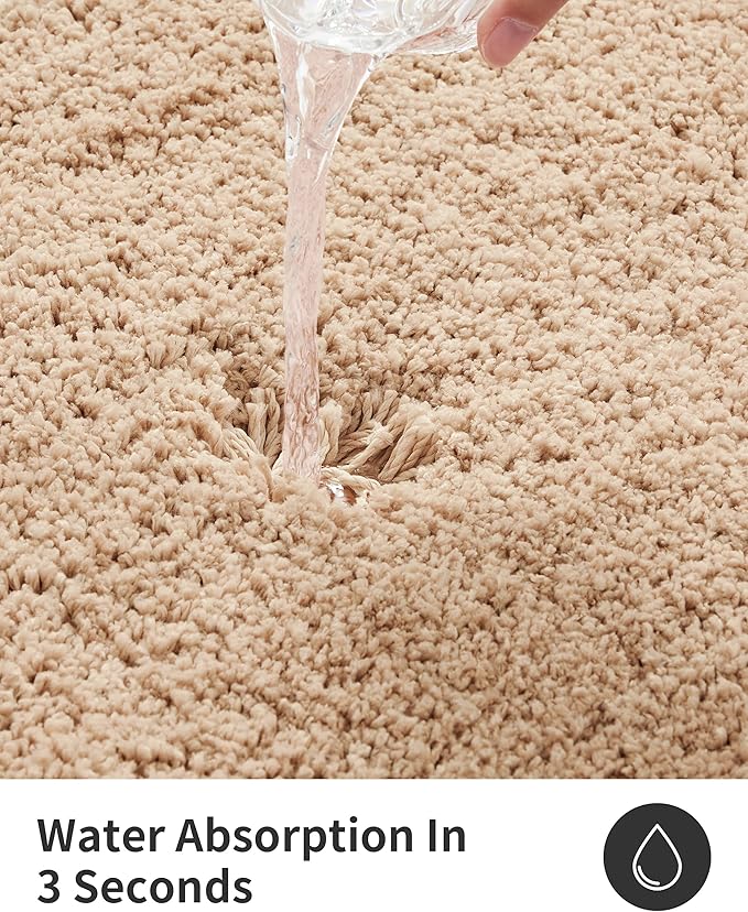 ILANGO Beige Bathroom Rugs 48" × 24" Non Slip & Super Absorbent Extra Thick Soft, Washable Bath Mat for Floor, Microfiber Plush Shaggy Bath Rug with Rubber for Bathtub Shower Room Sink