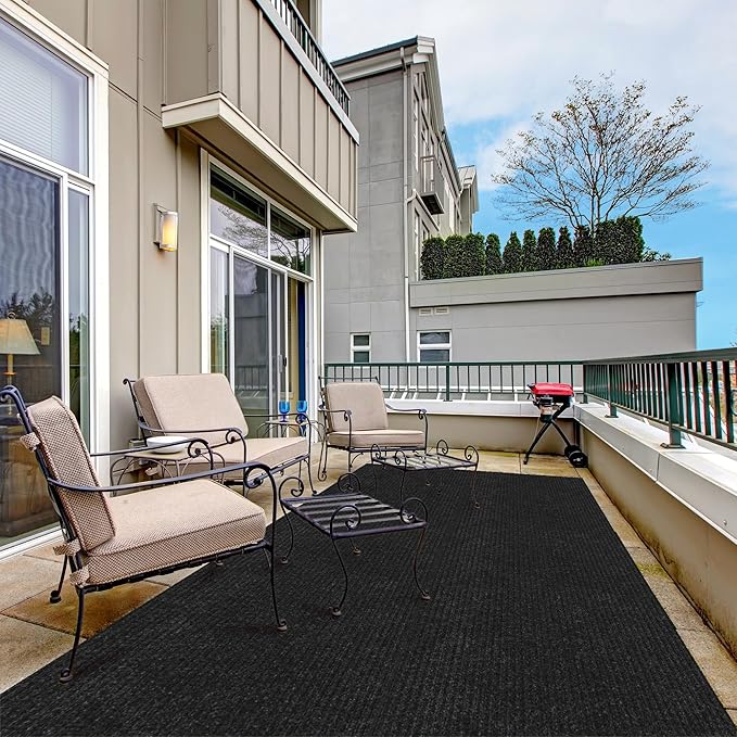 Ottomanson 3'11" x 16' Hallway Runner with Scraper Pile - Extra Durable Non-Slip Rug Mat for Indoor & Outdoor Use - Ideal for Kitchen, Entryway & Garage - High-Traffic Carpet, Black