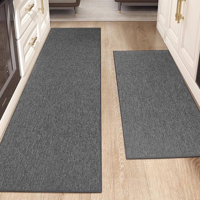 Color&Geometry 2PCS Kitchen Rugs and Mats Non Slip Washable, Absorbent Kitchen Runner, Easy to Clean Kitchen Floor Mats for in Front of Sink, Laundry Room, Hallway, 17"x47"+17"x71", Dark Grey