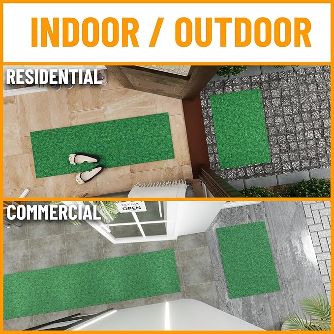 Ottomanson 2'7" x 16' Hallway Runner with Scraper Pile - Extra Durable Non-Slip Rug Mat for Indoor & Outdoor Use - Ideal for Kitchen, Entryway & Garage - High-Traffic Carpet, Green