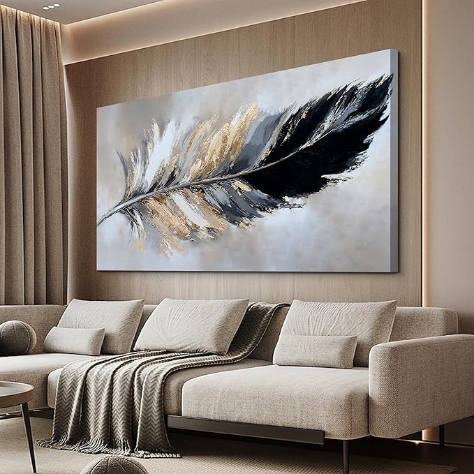 YISXINOAG Canvas Wall Art Abstract Art Wall Decor Modern Canvas Wall Decor Modern Home Decorations Black and Gold Minimalist Abstract Art Prints for Bedroom, Dining Room Home Artwork Size 24"X48"