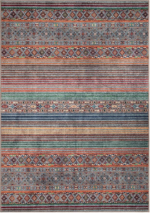 Keen Home Design 5x7 Rug - Machine Washable Area Rug with Non-Slip Backing, Ideal for Living Room, Dining Room, Bedroom - Vintage, Easy Clean, Durable, Low Pile Rug - (5' x 7')