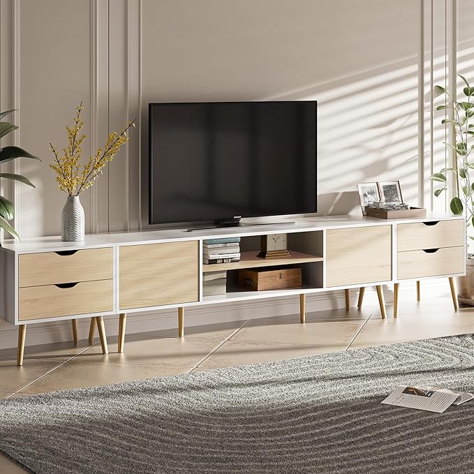 TV Stand for TVs up to 100 Inch, Entertainment Center for 85 95 100 inch TV Console Table with 2 Storage Cabinets and 4 Drawers for Living Room Bedroom