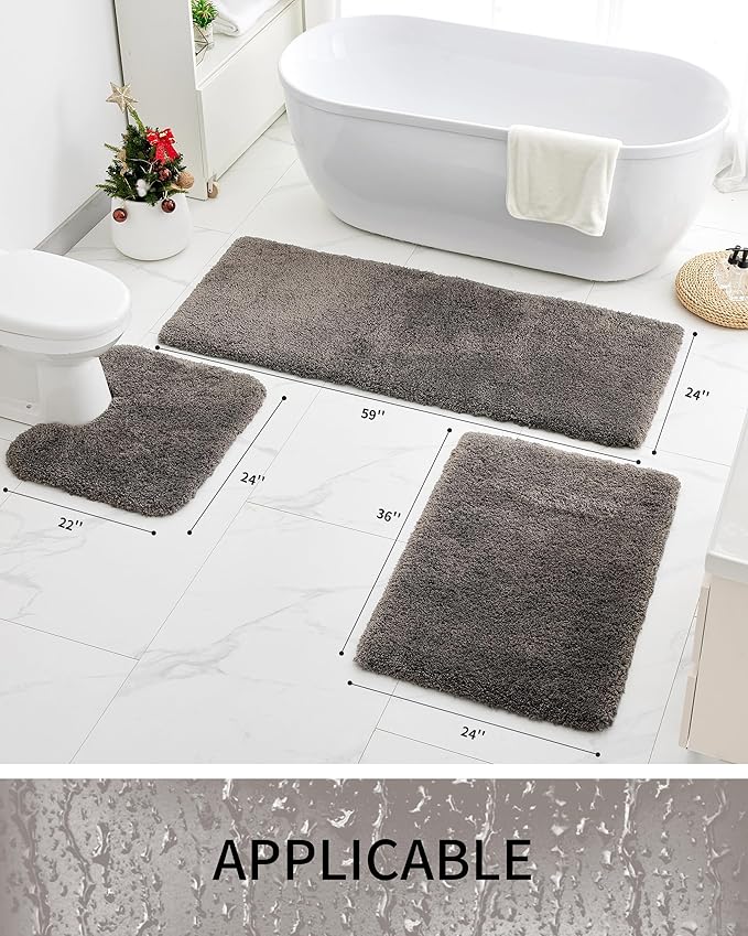 Bathroom Rugs 59x24, Ultra Thick Shaggy Soft Microfiber Absorbent Bath Rug, High Density Foam Latex Non Slip Backing, Machine Washable Bath Mats for Bathroom Floor & Sink, Dark Grey