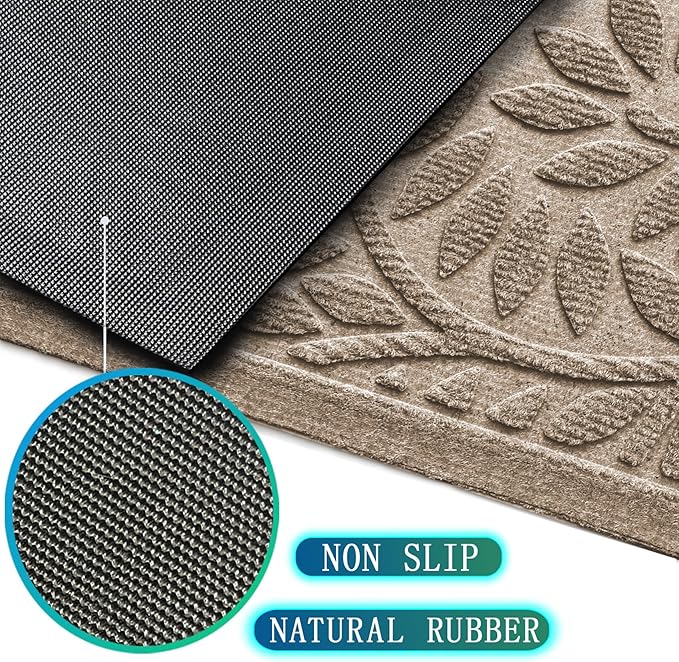 Bulijojo Front Door Mat Entrance,Durable Heavy Duty Welcome Mat,Thick Absorbent Natural Rubber Non Slip Mat, Sturdy Entryway Beige, 23"x35"