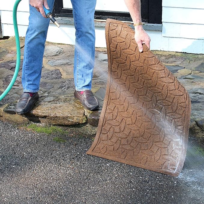 Waterhog Indoor/Outdoor Boot Tray Mat – Heavy-Duty Entrance Mat with Water Dam Technology for Mudrooms, Entryways, Patios, and Garages, Made in USA, Brittney Leaf Pattern, Medium Grey, 15 x 36 Inches