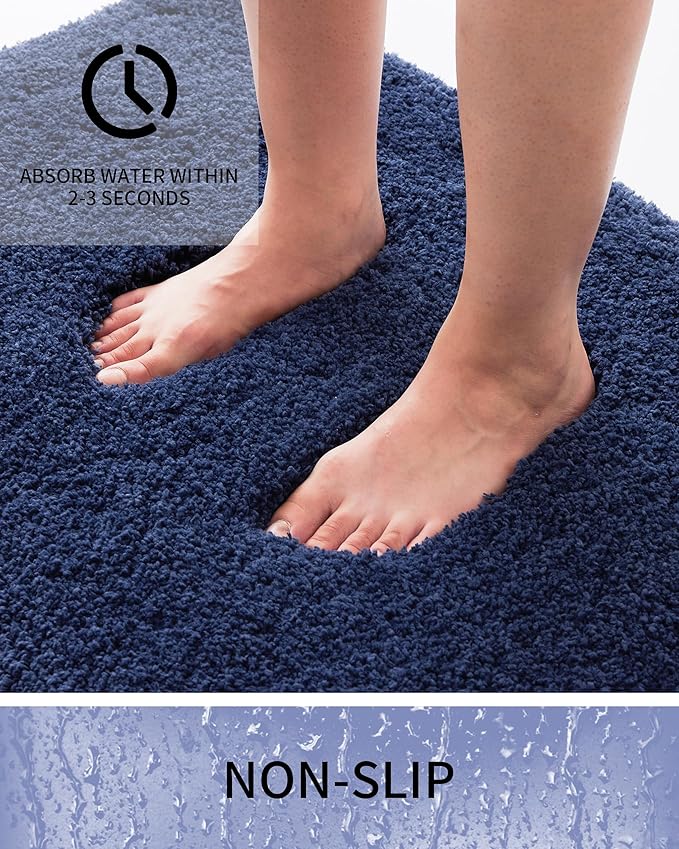 Toilet Rugs U-Shaped Mat 24x22, Contour Bathroom Mat - Ultra Soft & Absorbent Microfiber, Quick-Dry, Machine Washable with High Density Foam Latex Non Slip Backing, Navy Blue