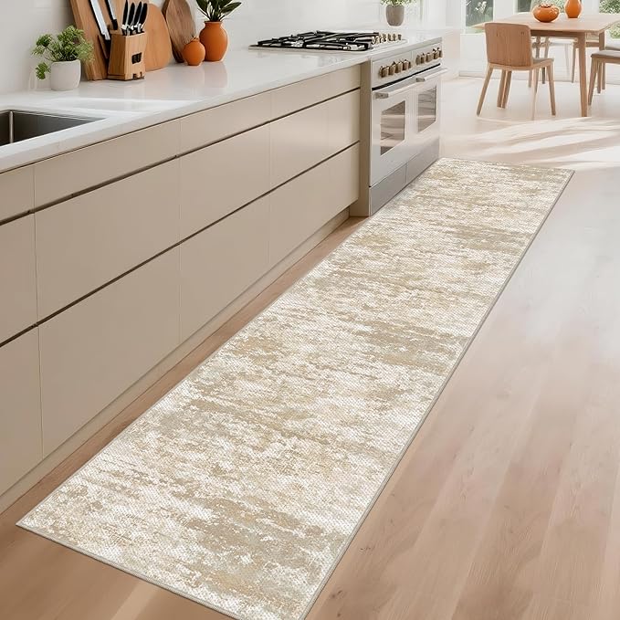 Runners for Hallways Non-Slip 2x10 Long Runner Rugs Washable Abstract Tear and Stain Resistance No Pile Lightweight Modern Rug Runners for Entryway, Kitchen, Walkway, Entrance, Beige/Yellow