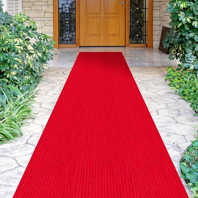 Ottomanson 2' x 30' Hallway Runner with Scraper Pile - Extra Durable Non-Slip Rug Mat for Indoor & Outdoor Use - Ideal for Kitchen, Entryway, Patio & Garage - High-Traffic Carpet, Red