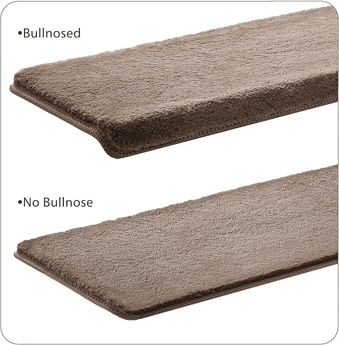 PURE ERA Carpet Stair Treads Ultra Plush 9.5" X 30"Soft Bullnose Indoor Stair Protectors Pet-Friendly Non-Slip Skid Resistant Tape Free Washable Reusable(14 Pieces,Brown)