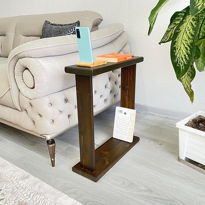 Very Narrow 7 inch Width Side Table for Small Apartment Space Between Chairs, Skinny Table for Recliner, Couch, Armchair, Thin Slim End Table for Living Room, Bedroom,Drinks (Walnut)