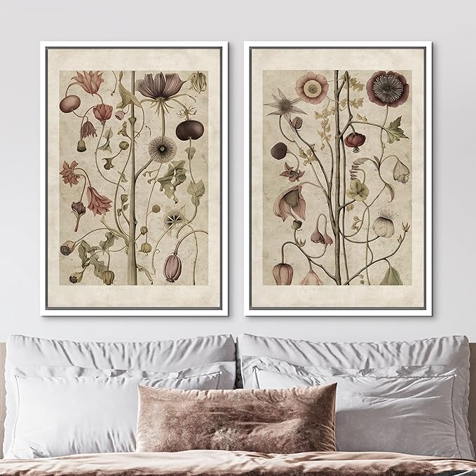 MUDECOR Framed Canvas Print Wall Art Wildflower Floral Botanical Nature Illustration Modern Art Decorative Multicolor Geometric Minimal for Bedroom - 24"x36"x2 White