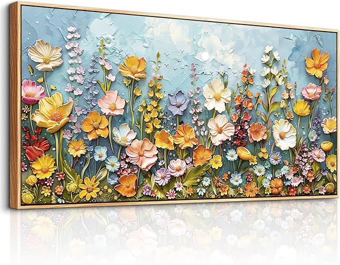 PHAOHUAXM Canvas Wall Decor For Living Room Dining Room Mural Vintage Print Picture YAbstract Colored Floral Wood Frame Artwork For Farmhouse Kitchen Bedroom Corridor Home Decor Aesthetics 20x40 In