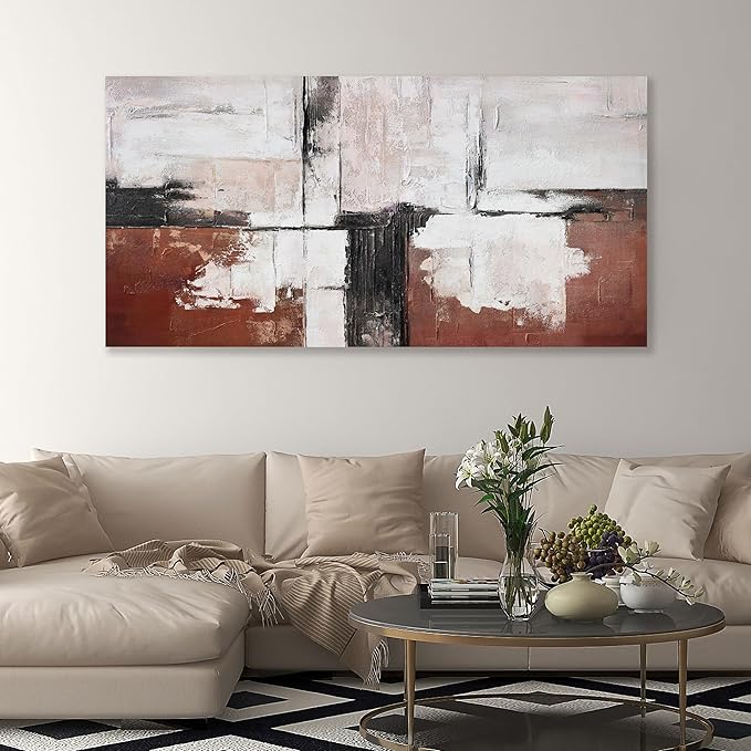 Glvzygy Abstract Wall Art Brick Red and Black and White Abstract Canvas Wall Decor Artwork Painting Modern Wall Art With Frame for Living Room Bedroom Office Home Wall Decor 29"x58"