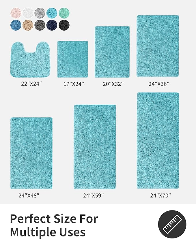 ILANGO Teal Toilet Rugs U Shaped 22" × 24" Non Slip & Super Absorbent Extra Thick Soft, Washable Bath Mats for Bathroom Floor, Microfiber Plush Shaggy Contour Bath Rugs for Toilet,Dry Quick