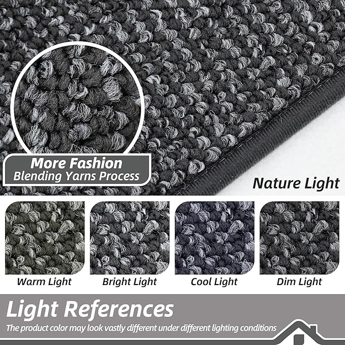 BEQHAUSE Kitchen Rugs and Mats 2PCS, Non-Slip Kitchen Mats for Floor, Absorbent and Stain Resistant Kitchen Runner, Machine Washable Rugs for Kitchen, Laundry & Sink, 24"x36"+24"x60", Charcoal