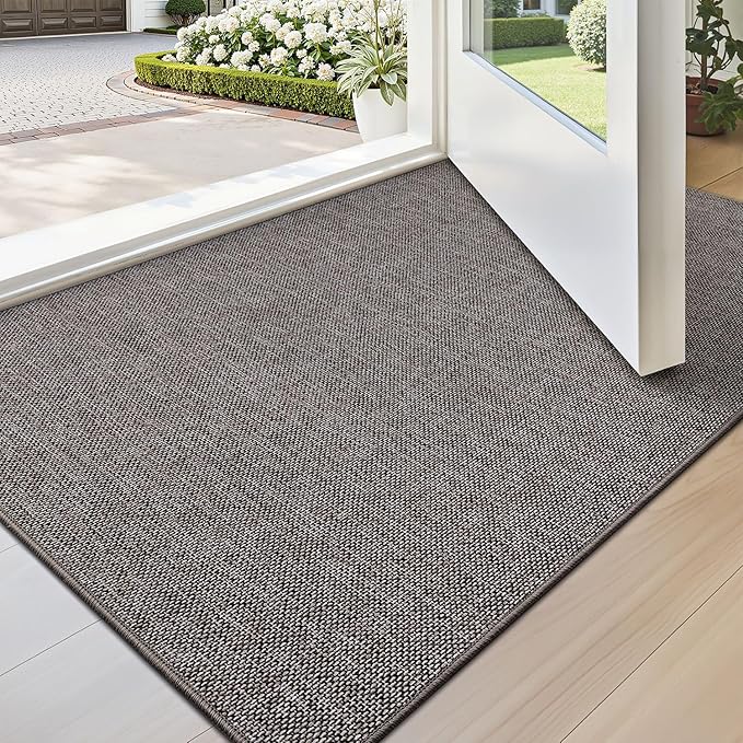 LUMI Ultra Thin Door Mat for Entryway, 24"x36" Low Profile Non Slip Rubber Backing Indoor Doormat, Easy Clean Welcome Entrance Mat for Inside House, Patio, Brown