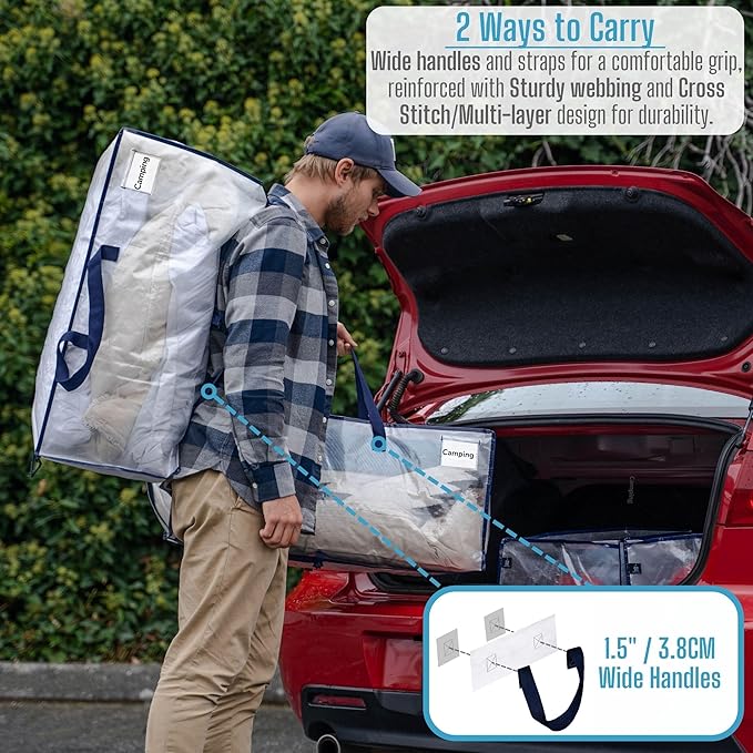 VENO 4 Pack Moving Bags w/Backpack Straps, Heavy Duty, Moving Boxes Alternative, Packing Supplies, Large Storage Totes for Dorm Room Essentials with Zipper for Clothes (Clear, 4 Pack)